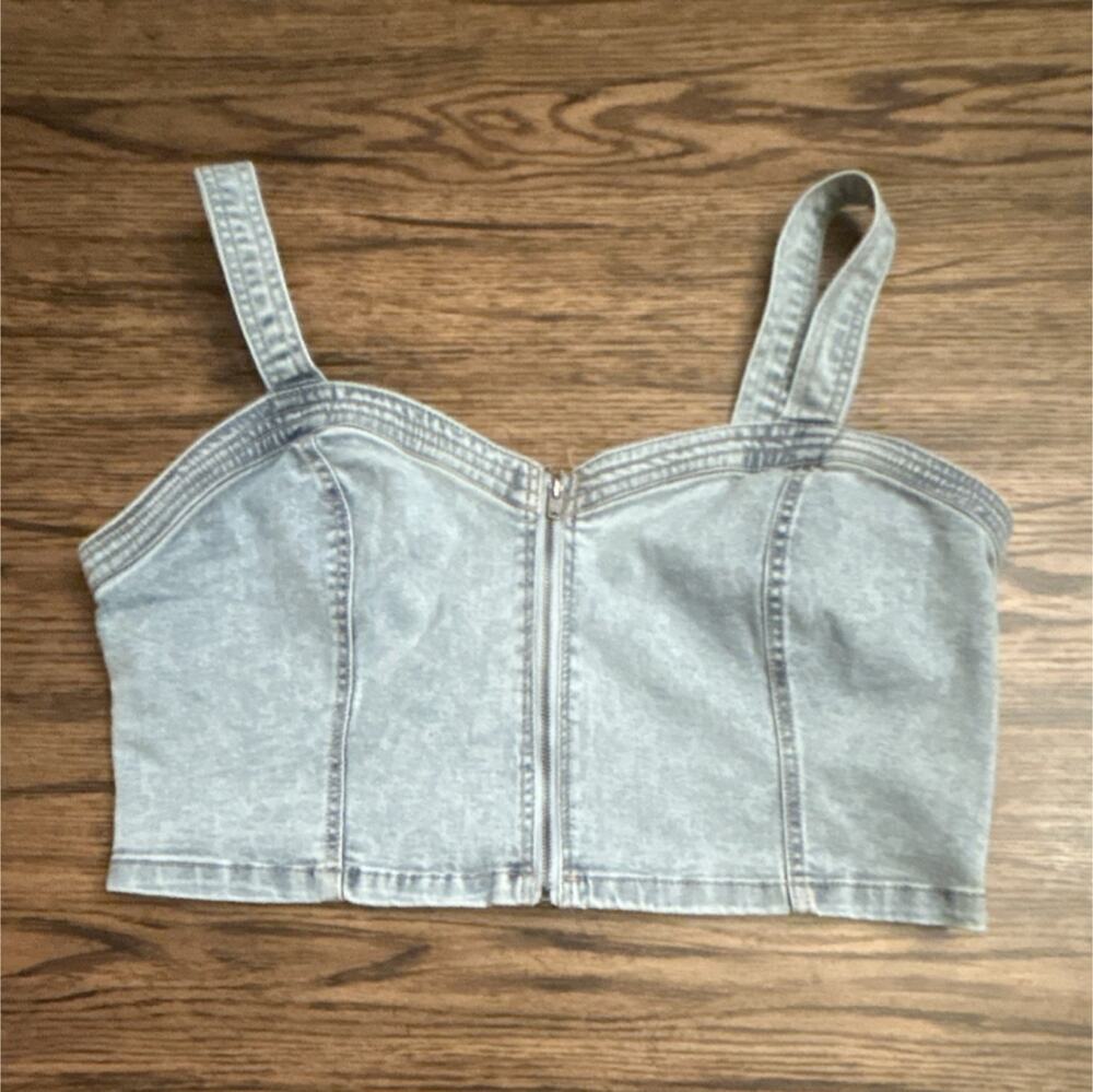 Wild Fable Light Blue Denim Cropped Sweetheart Neck Smocked Back Tank Top XL